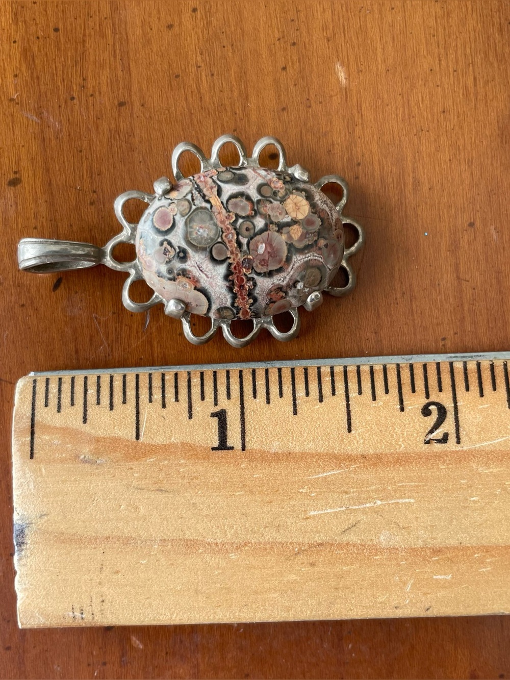Leopard Skin Jasper Stone Pendant with Sterling Silver Setting, Signed NWOT - Picture 4 of 10